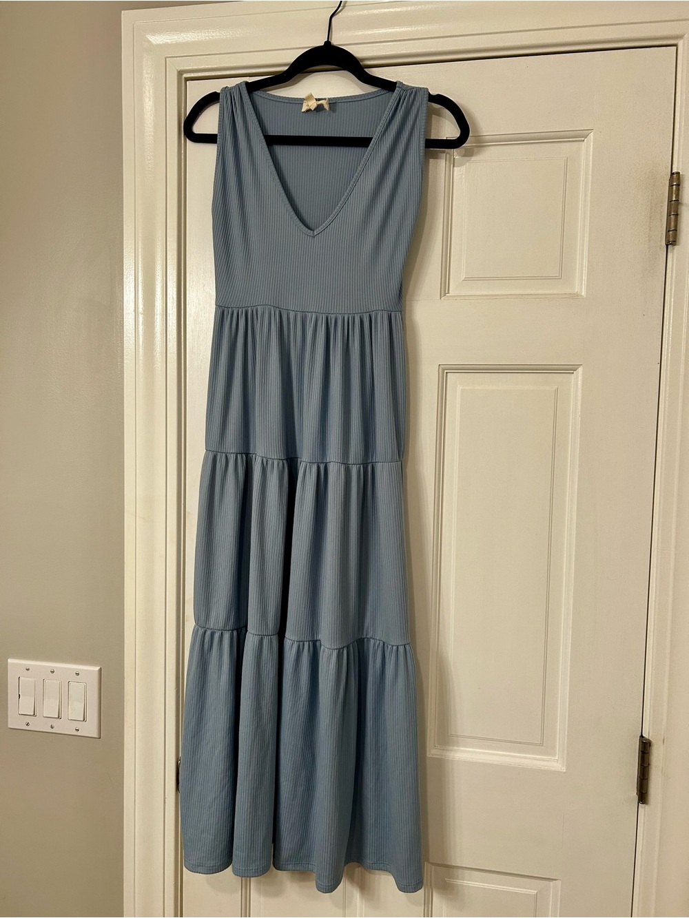 See you Monday light Blue Sleeveless Tiered dress